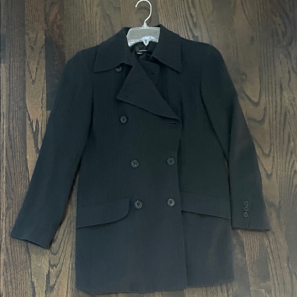 DKNY Elegant Black Pinstriped Double-Breasted Blazer